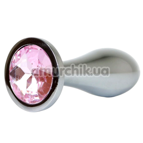 Анальна пробка зі світло-рожевим кристалом Exclusivity Jewellery Silver Straight Plug M, срібна - Фото №1