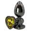 Анальна пробка з жовтим кристалом Alume Metal Heart Plug M, чорна - Фото №2