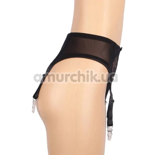 Комплект Star Night Sexy Eyelash Lace Set, черный: трусики-стринги + пояс для чулок