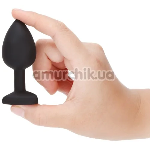 Анальна пробка з рожевим кристалом Silicone Jewelled Butt Plug Heart Small, чорна