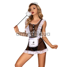 Костюм покоївки JSY Sexy Lingerie 8332, чорний: сукня + фартух + трусики-стрінги + головний убір + мітелка - Фото №1