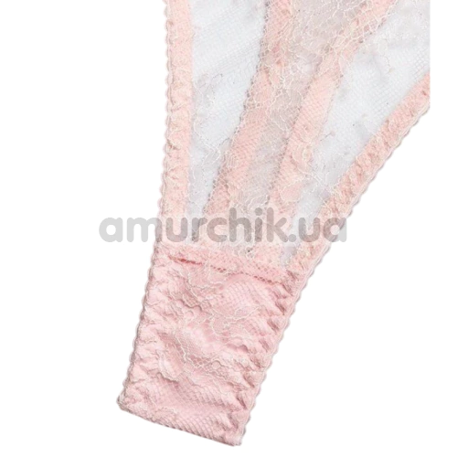 Комплект Star Night Sensual Feather & Chains, розовый: бюстгальтер + трусики-стринги + пояс для чулок + гартеры