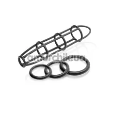Набор из 4 предметов Cockcage & Ring Set: клетка для пениса + эрекционные кольца, черный - Фото №1