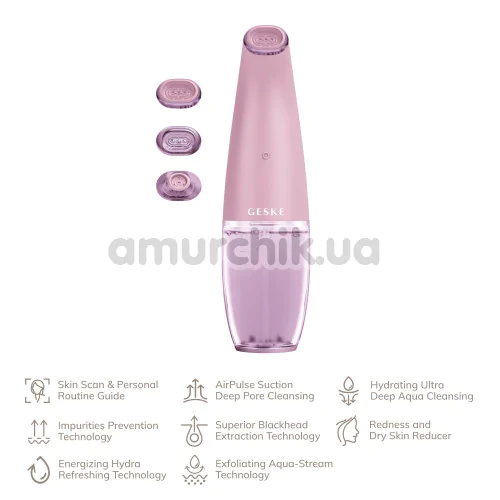 Устройство для очищения кожи лица Geske Aqua-Stream Face Cleanser 8 in 1, розовое
