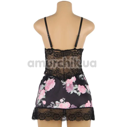 Комплект Star Night Floral Mesh Set, черный: пеньюар + трусики-стринги