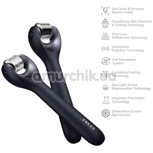 Массажер-роллер для лица с микроиглами Geske MicroNeedle Face Roller 9 in 1, черный