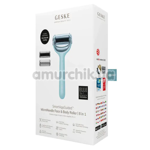 Массажер-роллер для лица и тела с микроиглами Geske MicroNeedle Face & Body Roller 8 in 1, бирюзовый