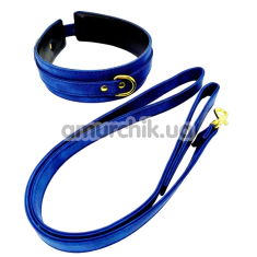 Нашийник з повідцем DS Fetish Gold Collar With Leash, синій - Фото №1