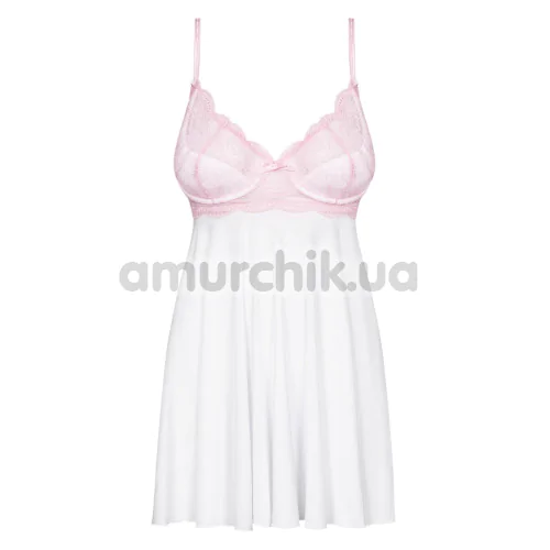 Комплект Obsessive Girlly, біло-рожевий: пеньюар + трусики-стрінги