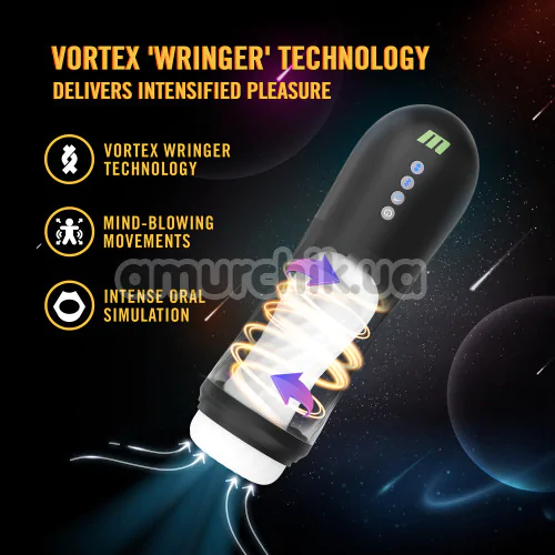Мастурбатор с вибрацией, ротацией, толчками и подогревом M For Men Quantum X, черный
