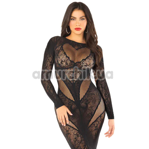 Платье Leg Avenue Lace and Net Bodycon Gown, черное