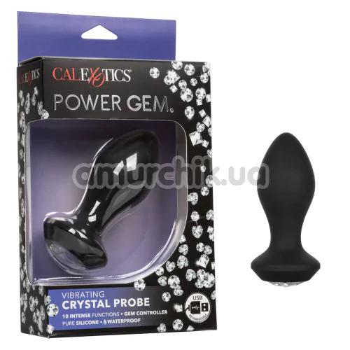 Анальная пробка с вибрацией Power Gem Vibrating Crystal Probe, черная