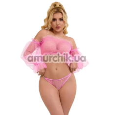 Комплект Star Night Elegant Ruffle Mesh Lingerie Set, рожевий: топ + трусики-стрінги - Фото №1