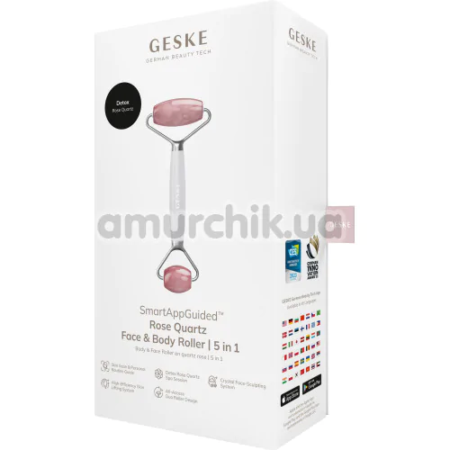 Роликовый массажер Geske Rose Quartz Face & Body Roller 5 in 1, белый