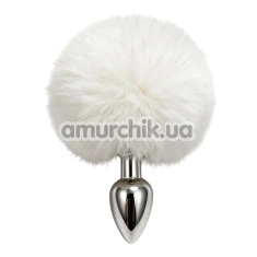 Анальна пробка з білим хвостиком DS Fetish Metal Plug With Bunny Tail, срібна - Фото №1