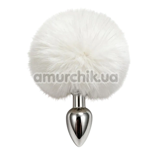 Анальна пробка з білим хвостиком DS Fetish Metal Plug With Bunny Tail, срібна - Фото №1