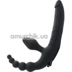 Безременевий подвійний страпон з вібрацією Black & Red Strapless Strapon, чорний - Фото №1