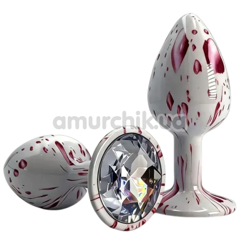 Анальна пробка з прозорим кристалом Alume Decor Metal Plug S, біло-рожева