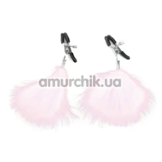 Зажимы для сосков со светло-розовыми перышками DS Fetish Nipple Clamps, серебряные - Фото №1