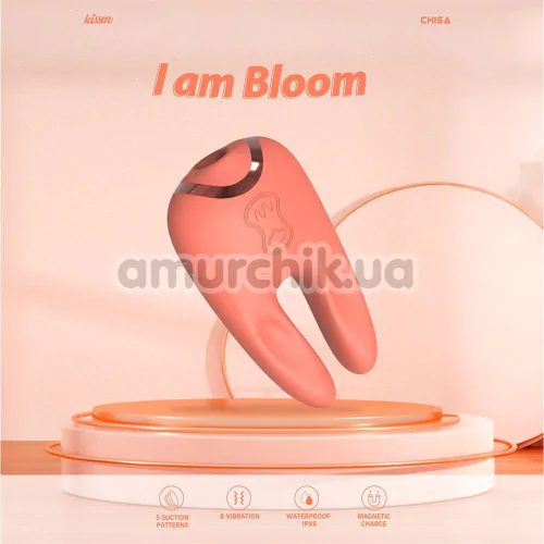 Клиторальный вибратор с вакуумным стимулятором Kissen Bloom, оранжевый