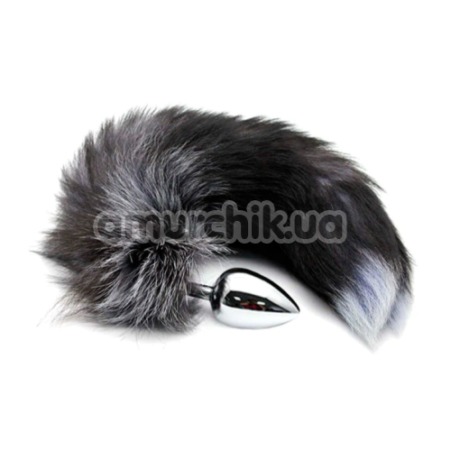 Анальная пробка с серым хвостом Runyu S, серебряная