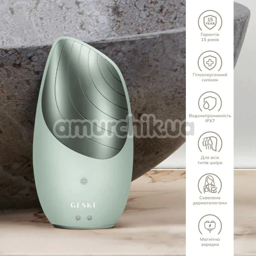 Ультразвуковая щетка для лица Geske Sonic Thermo Facial Brush 6 in 1, зеленая