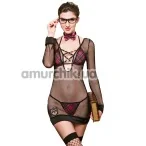 Костюм студентки JSY Sexy Lingerie SO3707 чорно-червоний: бюстгальтер + трусики-стрінги + панчохи + окуляри + сукня + краватка - Фото №1