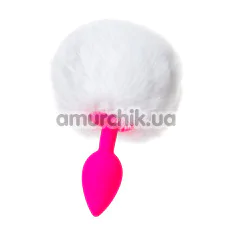 Анальна пробка з білим хвостиком Loveshop S, рожева - Фото №1