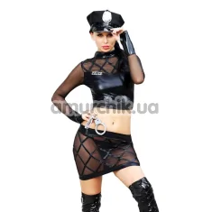 Костюм поліцейської JSY Police 6509 чорний: спідниця + топ + трусики-стрінги + головний убір + наручники - Фото №1