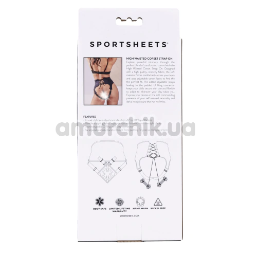 Трусики для страпона Sportsheets High Waisted Corset Strap On, чорні