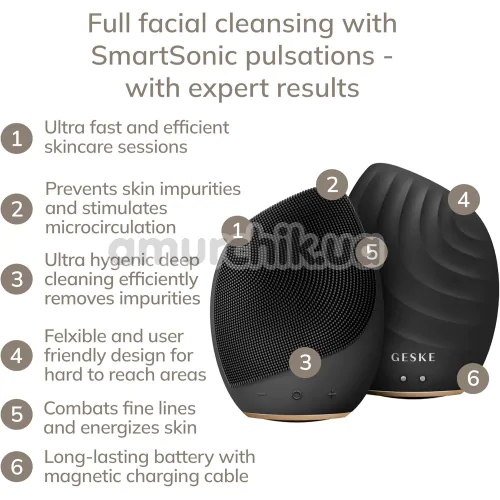 Ультразвуковая щетка для лица Geske Sonic Facial Brush 5 in 1, серая