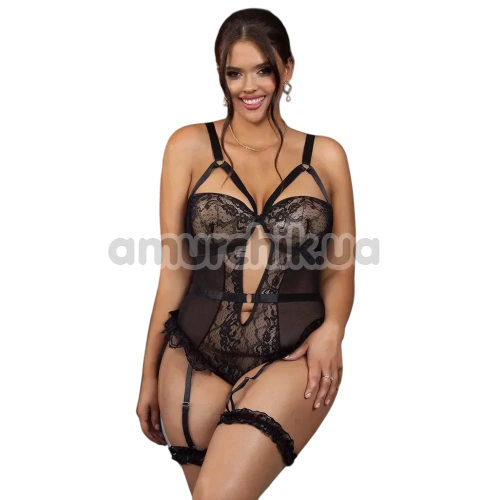 Боди с подвязками Star Night Mesh & Lace Garter Teddy, черное