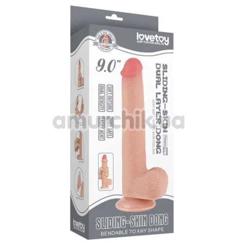 Фаллоимитатор Sliding-Skin Dual Layer Dong 9 с мошонкой, телесный