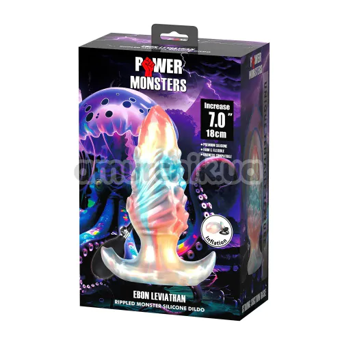 Анальная пробка с увеличением Power Monsters Ebon Leviathan, разноцветная