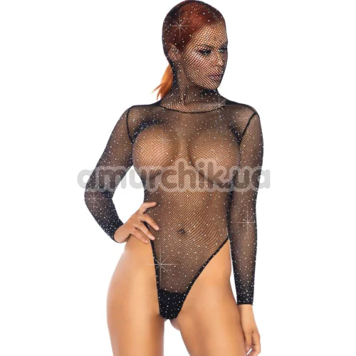 Боди Leg Avenue Rhinestone Net Hooded Teddy, черное - Фото №1