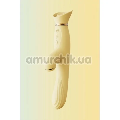 Вібратор з вакуумним стимулятором і підігрівом Zalo Rose Rabbit Vibrator, жовтий