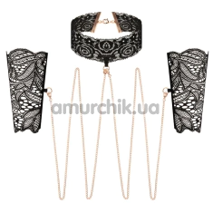 Бондажный набор Rosy Gold Nouveau Lace Cuffs And Collar, черный - Фото №1