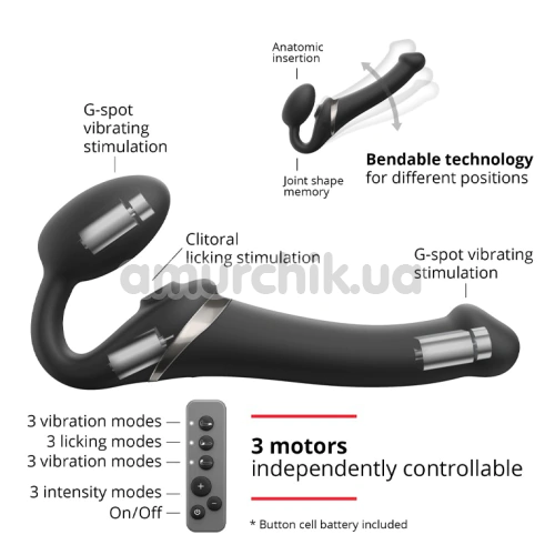 Безремневой страпон с вибрацией Strap-On-Me Multi Orgasm Bendable Strap-On M, черный