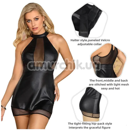 Платье Star Night Wetlook Leather Sexy Mini Dress, черное