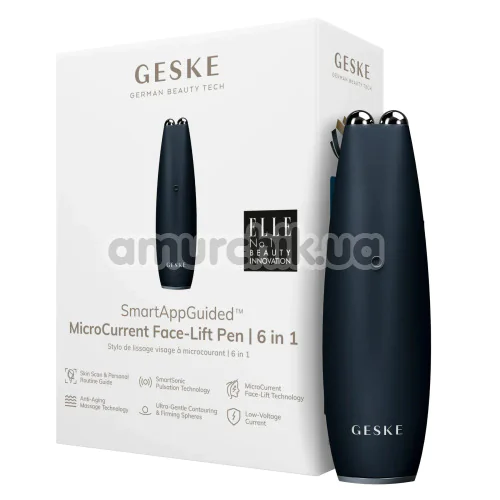 Микротоковая ручка для подтяжки кожи лица Geske MicroCurrent Face-Lift Pen 6 in 1, черная