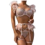Комплект Star Night Sensual Feather & Chains, розовый: бюстгальтер + трусики-стринги + пояс для чулок + гартеры - Фото №9