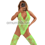 Комплект Star Night Sexy Sleeveless Floral Lace Set, салатовий: боді + панчохи - Фото №1