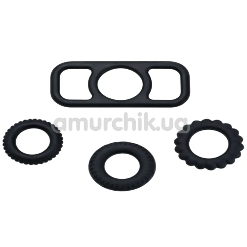 Набір ерекційних кілець Alume 4 Cock Ring Set, чорний - Фото №1