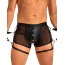 Трусы-боксеры мужские с фиксаторами для рук Star Night Faux Leather Briefs With Snap Bondage, черные - Фото №2