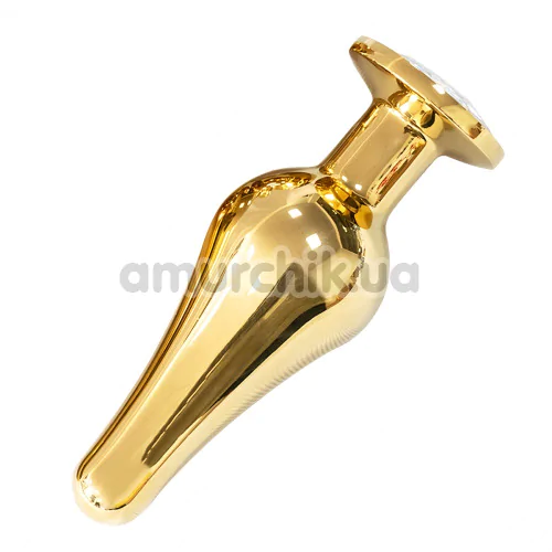 Анальна пробка з рожевим кристалом SWAROVSKI Long Gold Pink Diamond Medium, золота
