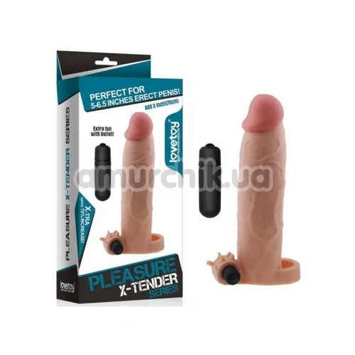 Насадка - удлинитель пениса с вибрацией Lovetoy Pleasure X-Tender Series LV1066, телесная