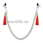 Затискачі для сосків LoveToy Bondage Fetish Tassel Nipple Clamp With Chain, червоні - Фото №1
