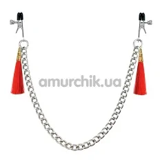 Зажимы для сосков LoveToy Bondage Fetish Tassel Nipple Clamp With Chain, красные - Фото №1