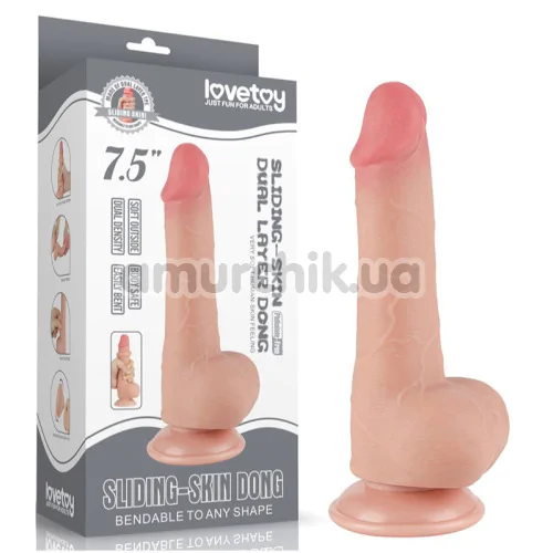Фаллоимитатор Sliding-Skin Dual Layer Dong 7.5 с маленькой мошонкой, телесный