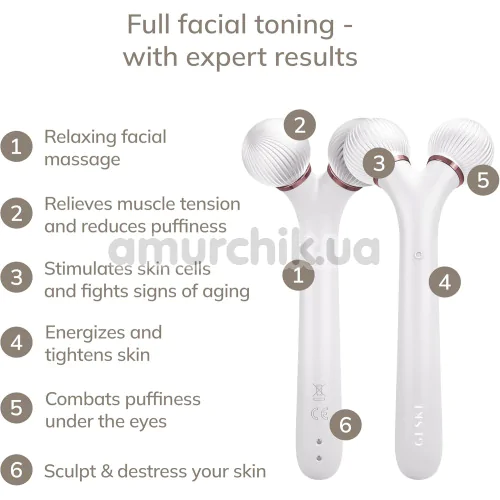 Ультразвуковий масажер для обличчя Geske Sonic Facial Roller 4 in 1, кремовий